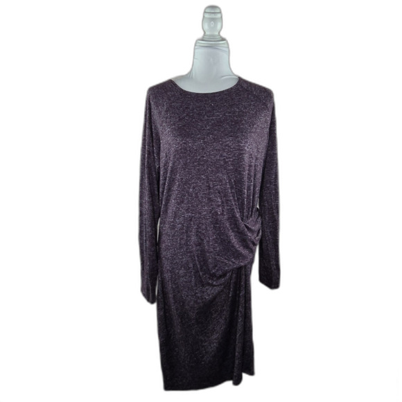 Athleta Solitude Gathered Long Sleeve Wrap Purple Stretch Knit Mini Dress XL - Picture 7 of 9